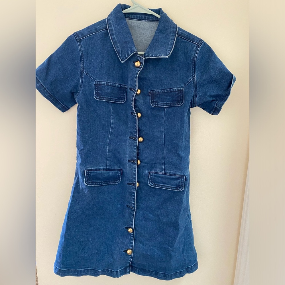 Commense cute gold button denim dress New without tag - Picture 5 of 6